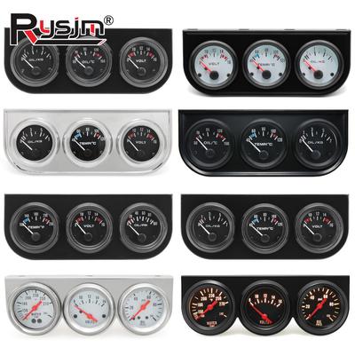 52mm 3 In 1 Car Modification Gauge Water Temp+Oil Pressure+Volt Meter with Temp &Press Sensor Black/Chrome Bezel Face Triple Kit