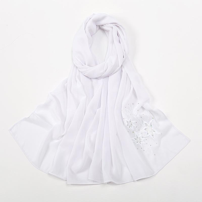 Malaysia and Indonesia hot-selling new chiffon embroidery hot diamond solid color headscarf women, simple and versatile large size long towel