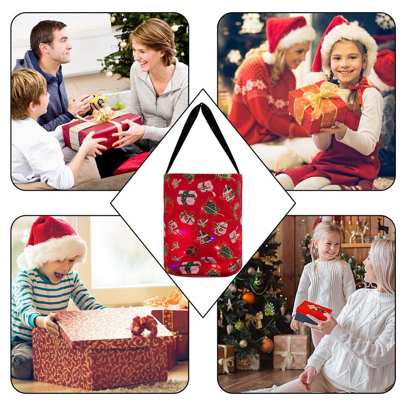 LED Halloween Bucket Multipurpose Reusable Goody Bucket Polyester Multipurpose Reusable Goody Bucket Glowing Christmas Candy Bag