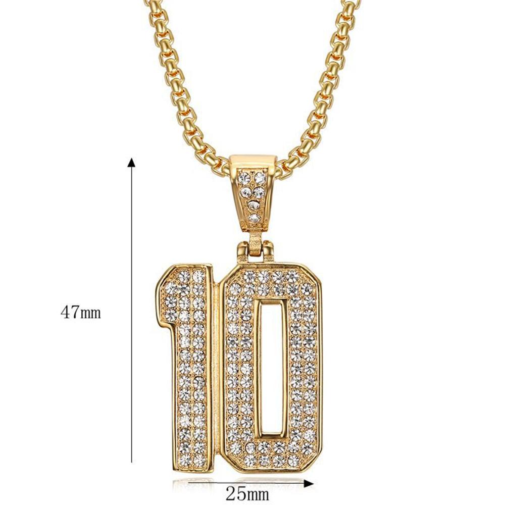 Hip Hop Iced Out Football Number 10 Pendant Gold Color Stainless Steel Soccer Ball Sports Necklace For Women Men Jewelry Gift