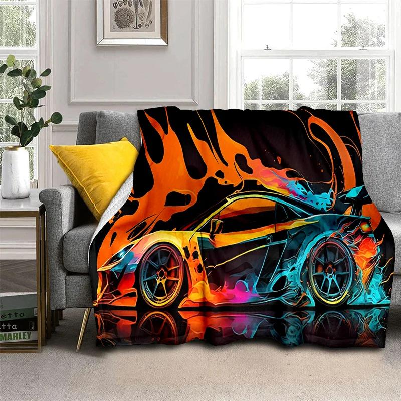 Coperta Cartone Animato Auto Sportiva Futura 3D HD Concept Car, Coperta Morbida da Divano per Casa Camera da Letto Letto Divano Picnic Viaggio Coperta per Bambino
