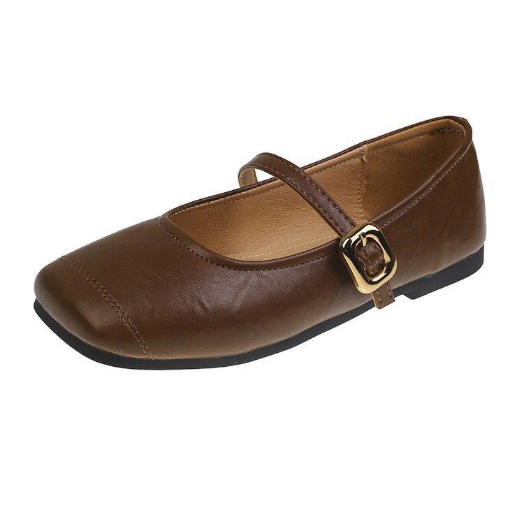 Gentle square head flat sole shoes women's 2025 new spring and autumn retro brown evening breeze with skirt Mary Jane shoes
