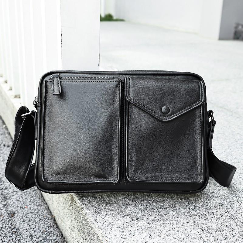 Leather Men's Casual Travel Shoulder Bag Large Capacity Retro Portable Crossbody Small Square
