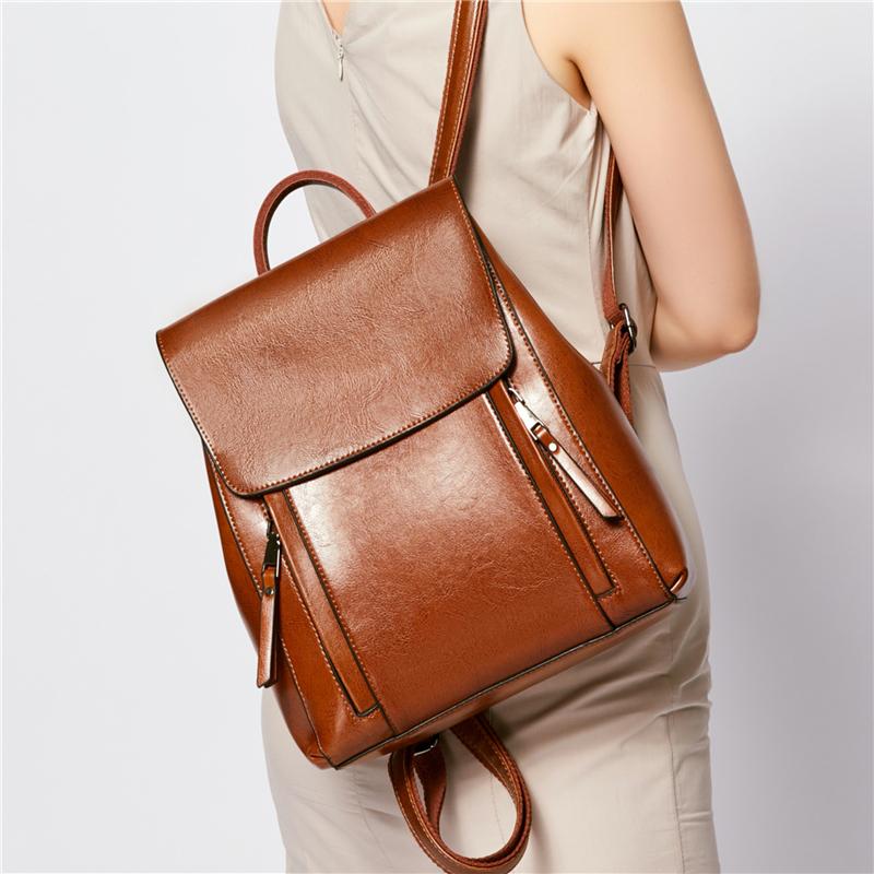 Echter Lederrucksack für Damen Trend Designer Ölwachs Rindsleder Tagesrucksack College Mädchen Reise Schultaschen
