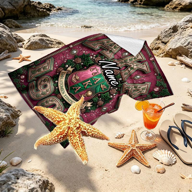Custom Name Personalized Alpha Kappa Alpha Print Beach Towel, for Trip Camping Beach Party Home Decor, Birthday Gift for Family & Friends