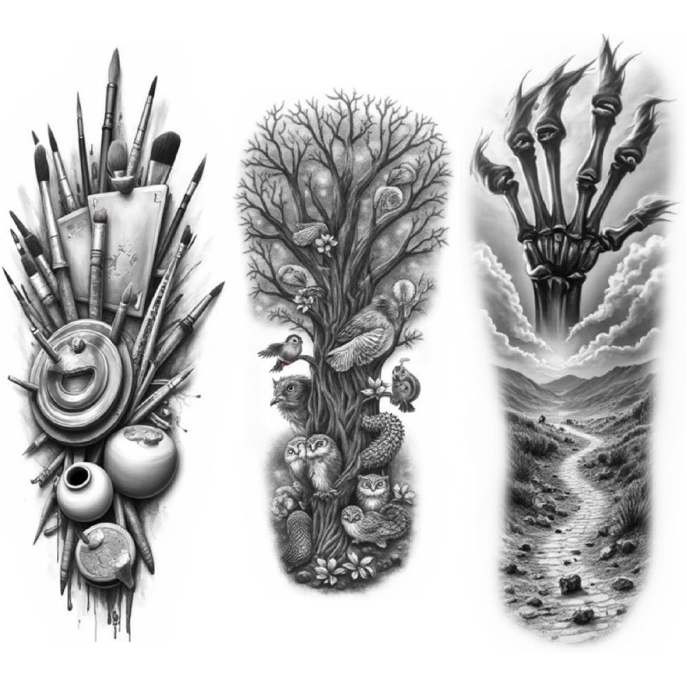 

3pcs Temporary Tattoo Waterproof Long-lasting Body Stickers Owl Tree Tattoo Art Supplies Tattoo Skeleton Hand Tattoo For