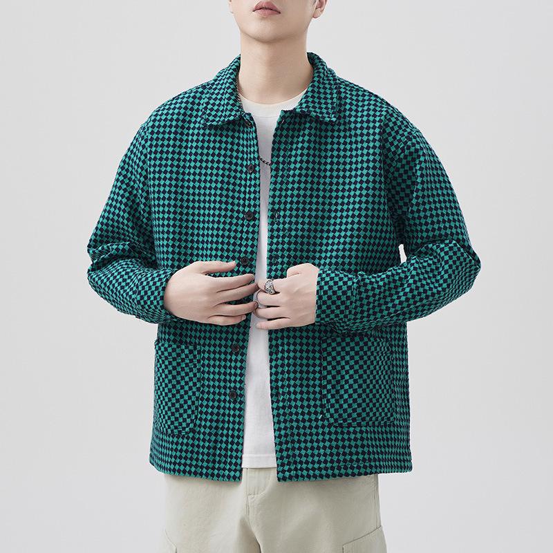 New Spring Japanese Retro Men's Loose Shirt Color Knitted Jacquard Casual American Shirt