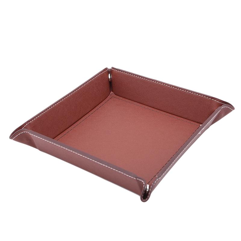Four Corner Foldable Dice Tray Desktop Storage Square Trays Large Capacity for Kitchen Storage Supplies Solid Color PU Leather