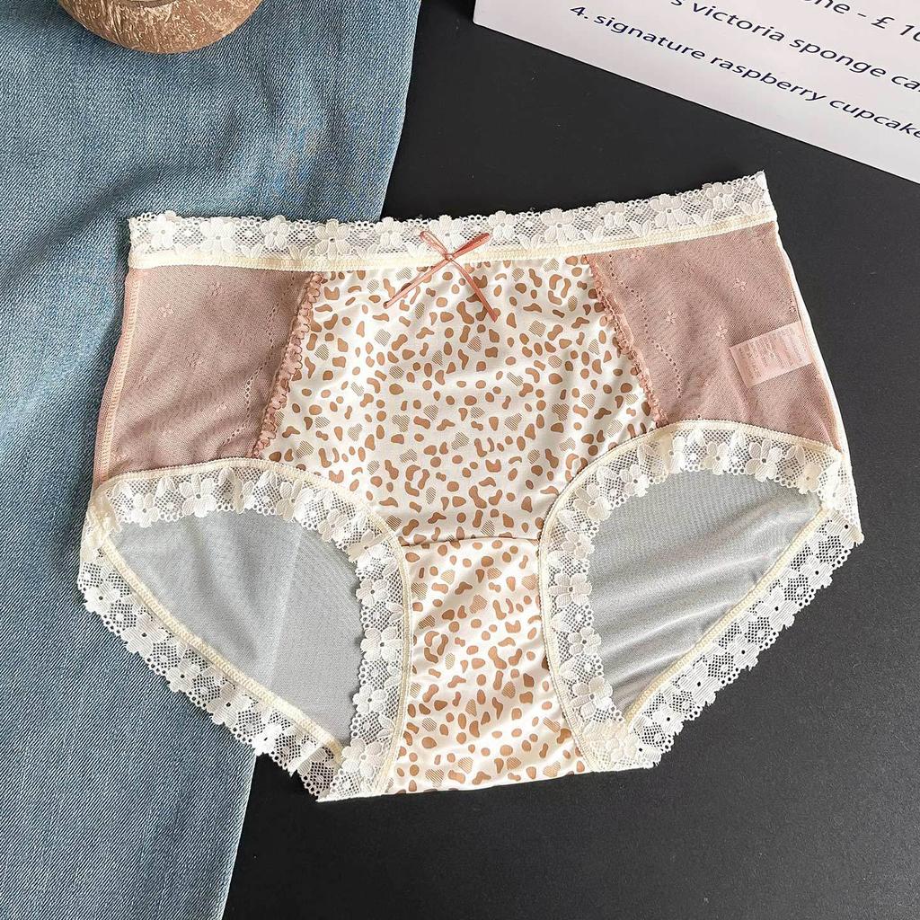 Lady Summer New Sexy Lace Leopard Print Net Gauze Pure Desire Perspective Middle Waist Triangle Briefs