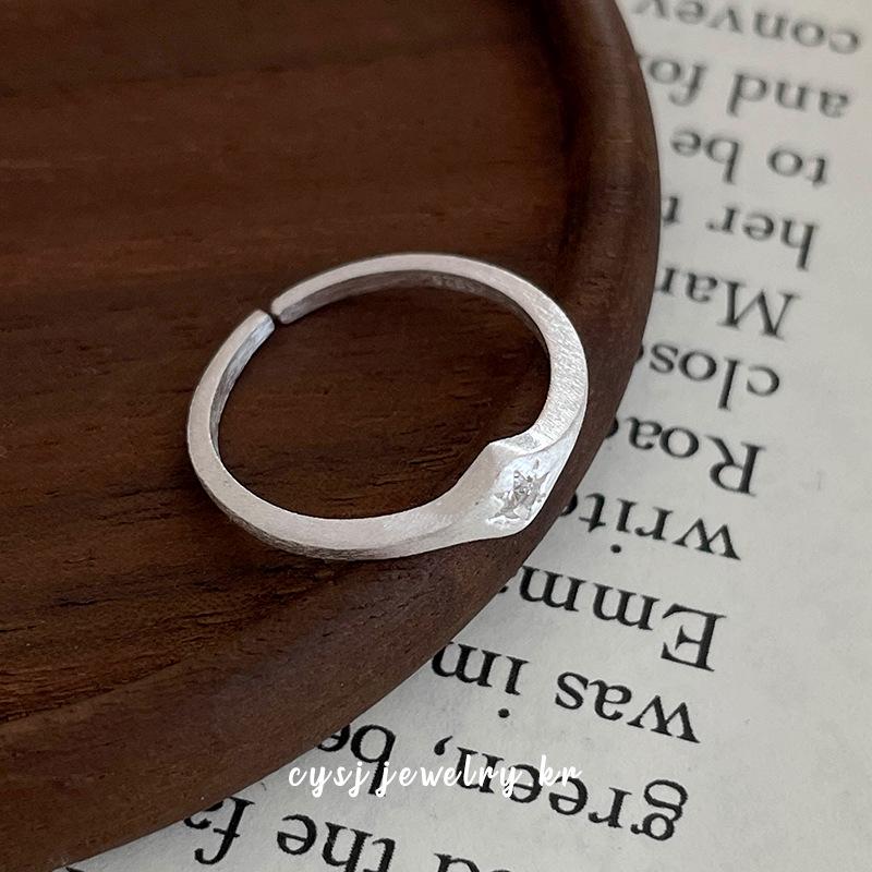 Cui Yan S925 Sterling Silver Korean Style Stackable Eight-Pointed Star Matte Ring for Women - Index Finger, Niche, Personality. Adjustable Open Design