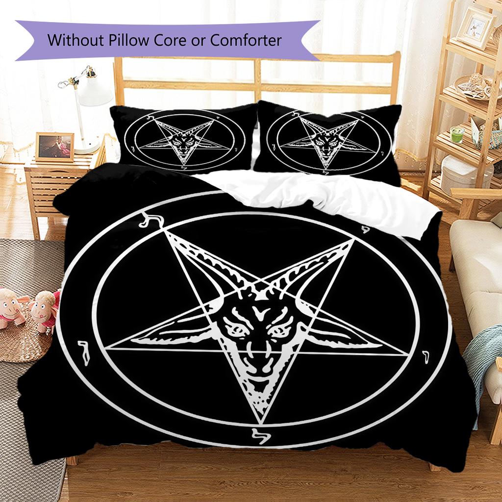 Satan Symbol Pattern Bedding,Quilt Set Quilt Cover Pillowcase Home Birthday Gift (1 * Duvet Cover + 2 * Pillowcase, Without Core)