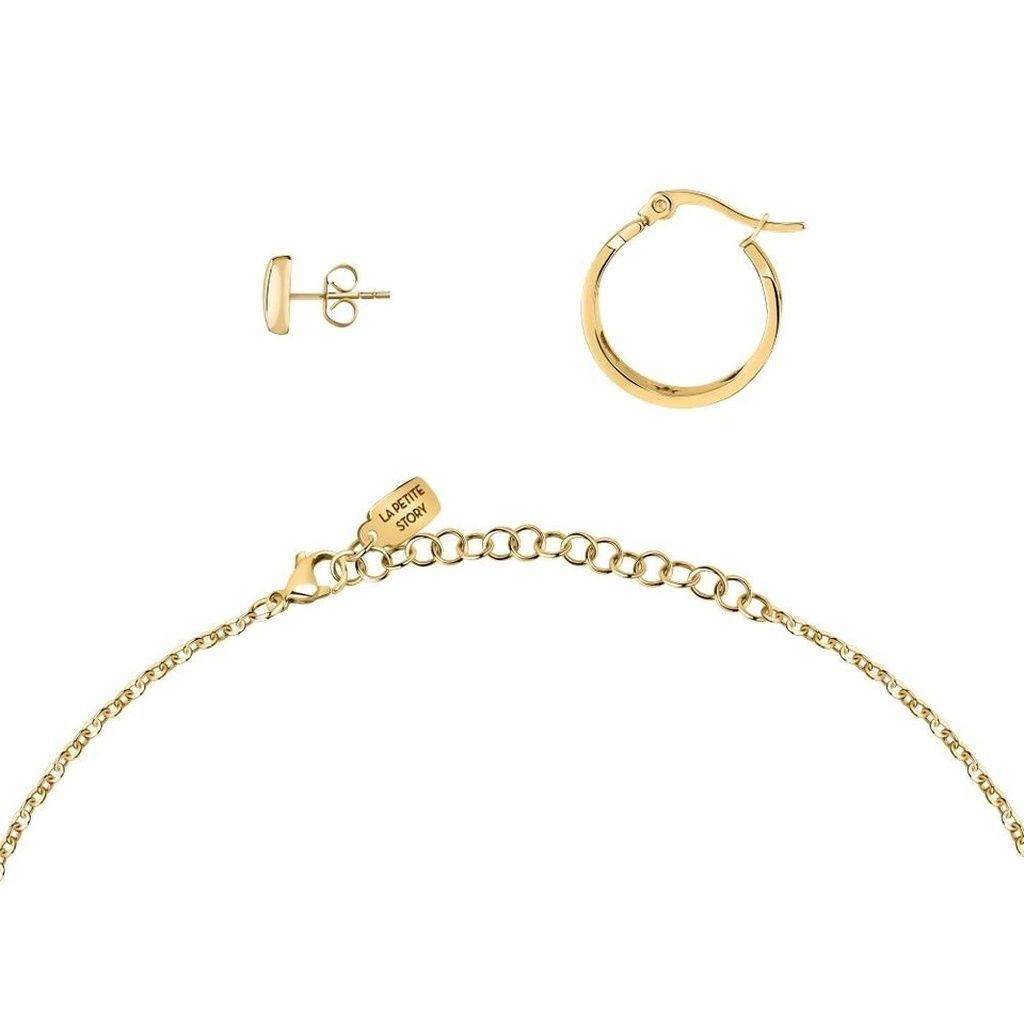La Petite Story Gold Tone Steel Necklace And Earrings Special Set With White Zircon LPS20ASD02 For Women