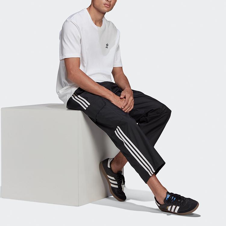 Adidas Originals Calças Cargo Tecidas Respiráveis de Corrida 3-Listras Tamanho Internacional Estação Outono Masculino Parte Inferior Preto GN3449