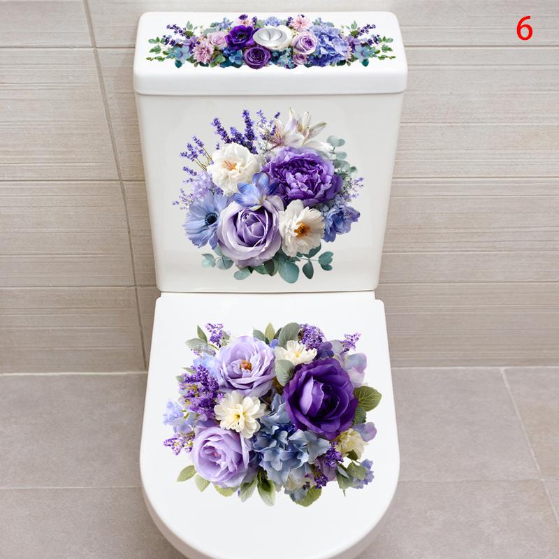 Toilet Sticker Flower Butterfly Sticker Bathroom Self-Adhesive Painting Waterproof Sticker Toilet Cover Bathroom Wall Sticker