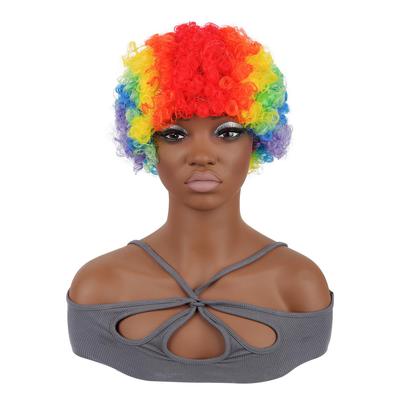 Rainbow Clown Wig Colorful Hippie Crazy Football Fans Wig Fluffy Curly Afro Wigs 70's 80's Disco Theme Cosplay Synthetic Wigs