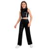 Kids Jazz Dance Costume Sleeveless Mock Neck Metallic Top and High Waist Sparkle Sequin Pants for Stage Competition
