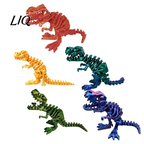 Dinosaur Figure Toy 3D Printed Figure, Movable Joints Smooth Opening Decoration, Desktop Ornament Gradient Metallic Texture Mini Bone Accessories