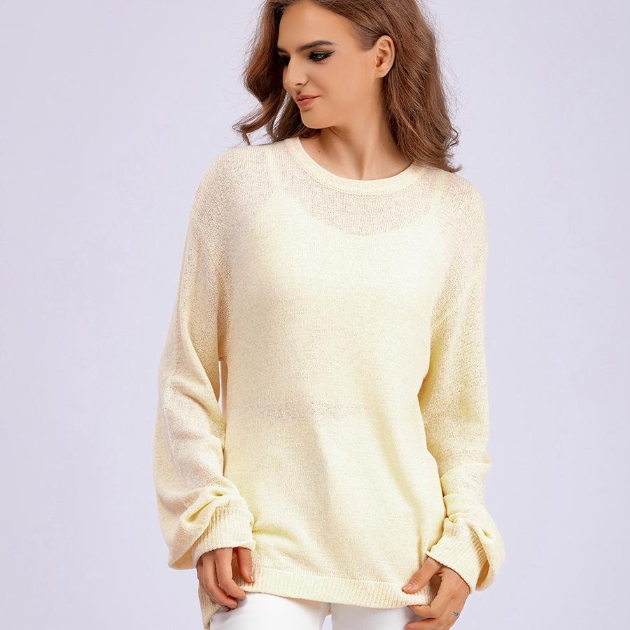 Women's Autumn Winter Knitted Pullover Sweater O-neck Full Sleeve Loose Knitwear Top Solid Color
