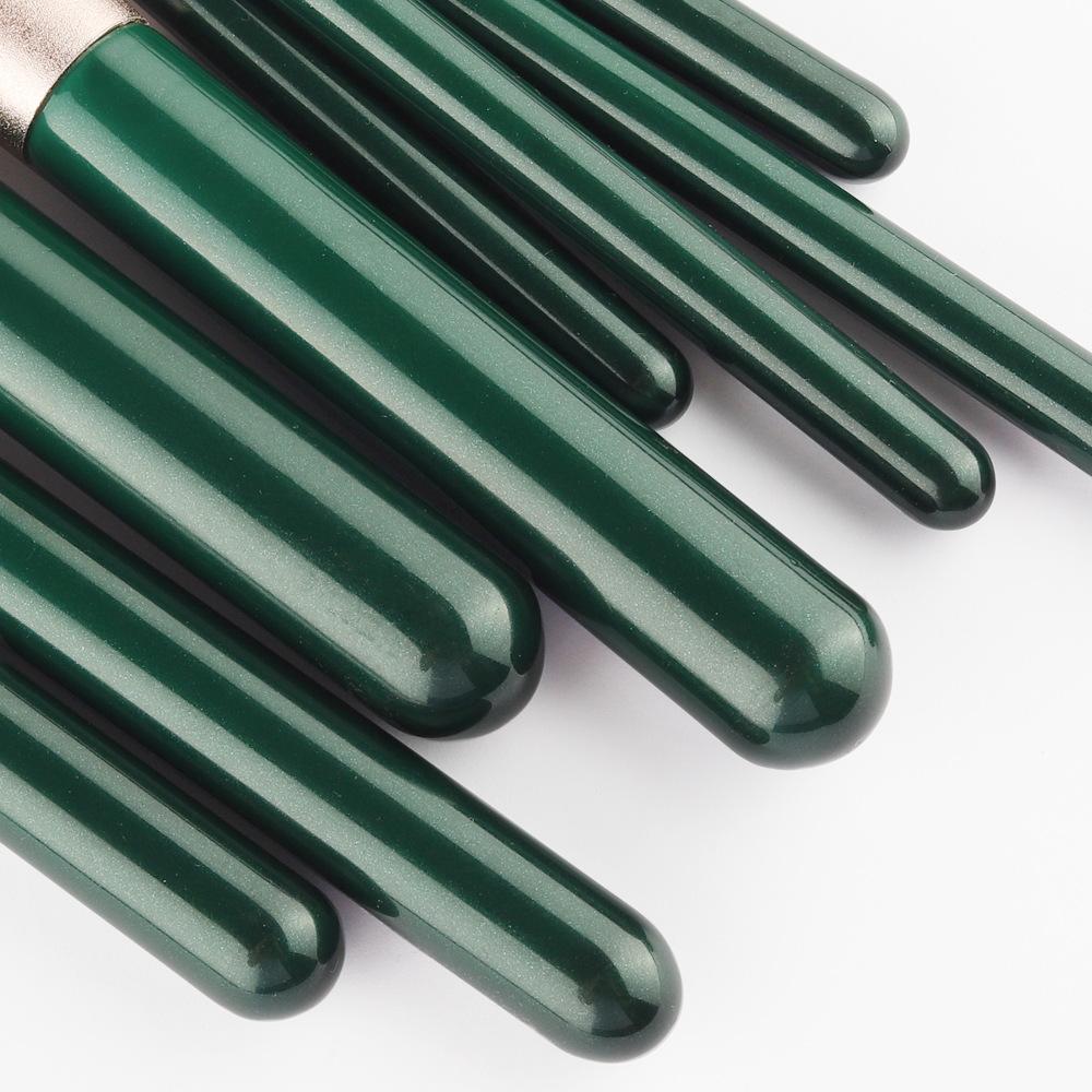 New 9 Dark Green Wooden Handle Makeup Brush Set, White Loose Hair Powder Brush Matte Mouth Tube Portable Makeup Brush