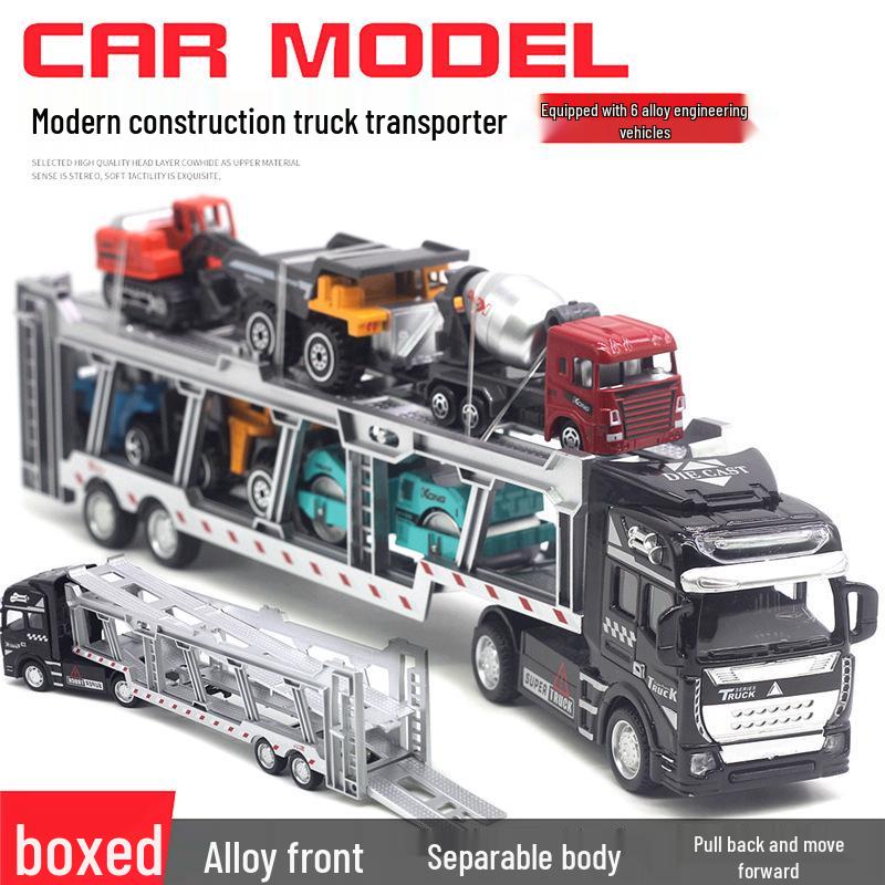 Children's Alloy Transport Toy: Pull-Back Fire Truck, Trailer, Tank & Excavator
