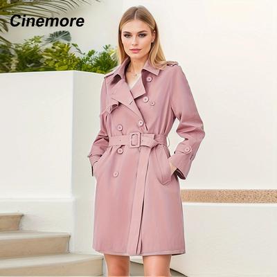 Spring Long Trench Coat for Women Casual Windbreaker Jacket Double Breasted Lapel Belted Windproof Female Overcoat Office 2F2039