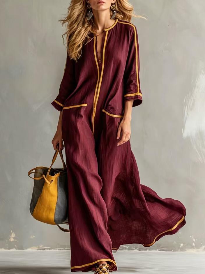 Summer new European and American style striped V-neck loose holiday style long dress women's fashion casual beach