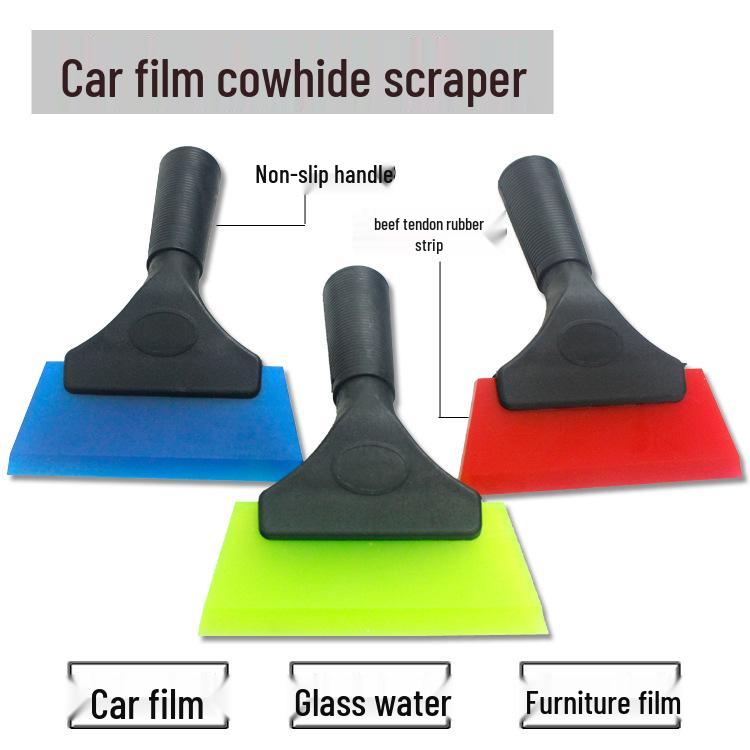 Slanted Edge Cow Tendon Water-Squeeze Scraper with Reinforced Rubber Handle for Glass Cleaning and Film Application.