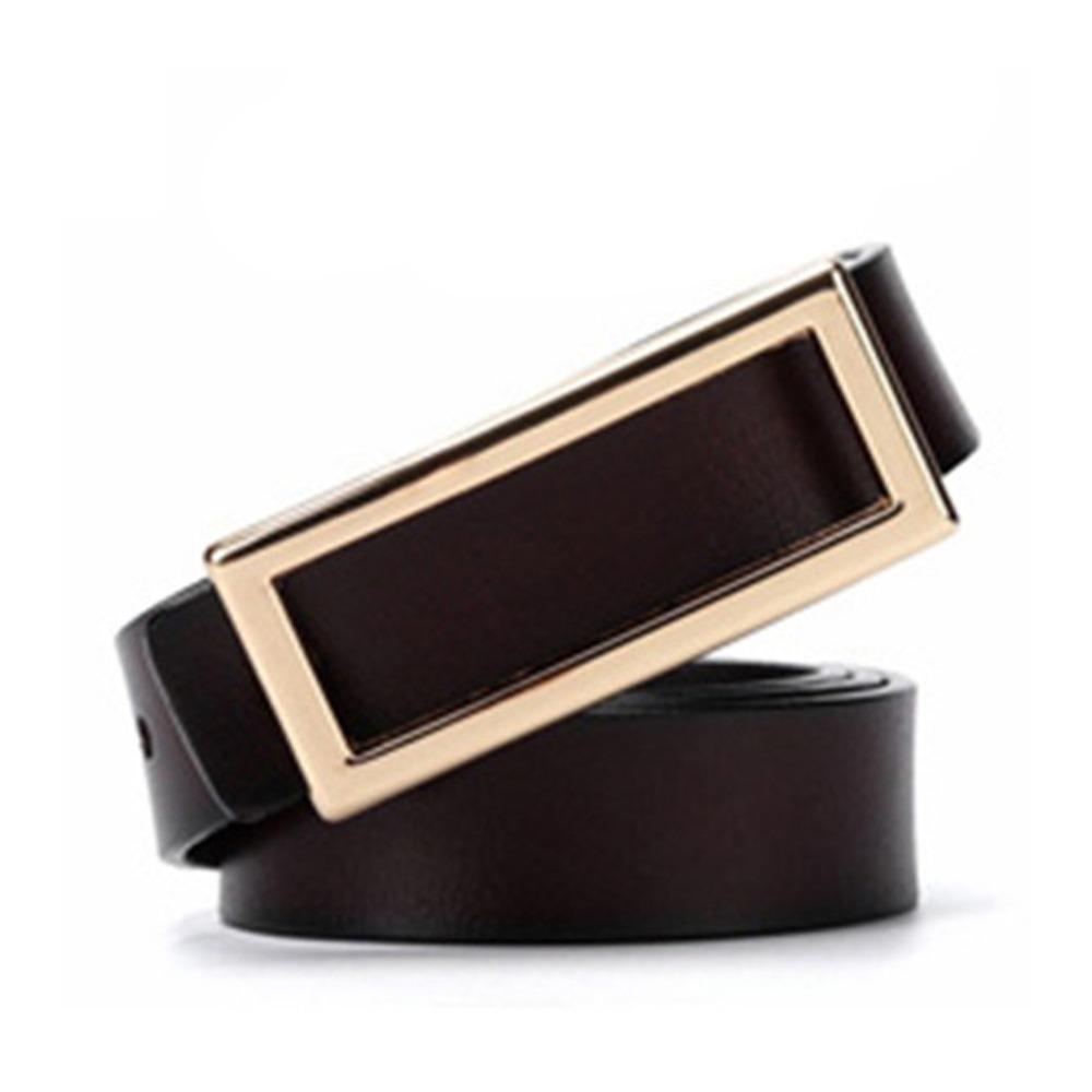 Elegant Genuine Leather Belts Rectangle Buckle Waist Belt Casual Skinny Thin Belt All-Match
