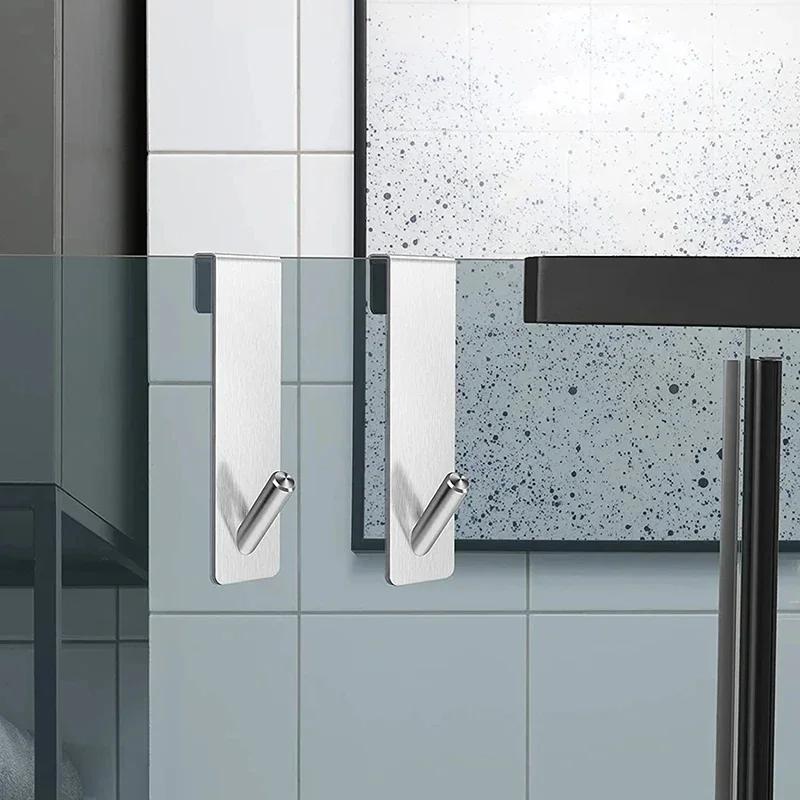 Hanging Glass Door With Stainless Steel Back Hanging Detachable Hanger, Bathroom Non Perforated Metal Clothes Hook
