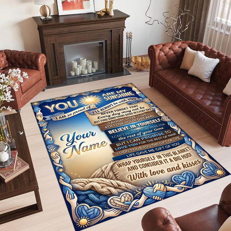 Valentine Love Theme Crystal Velvet Rug Personalized Custom Name Text Soft Floor Mat Home Decor