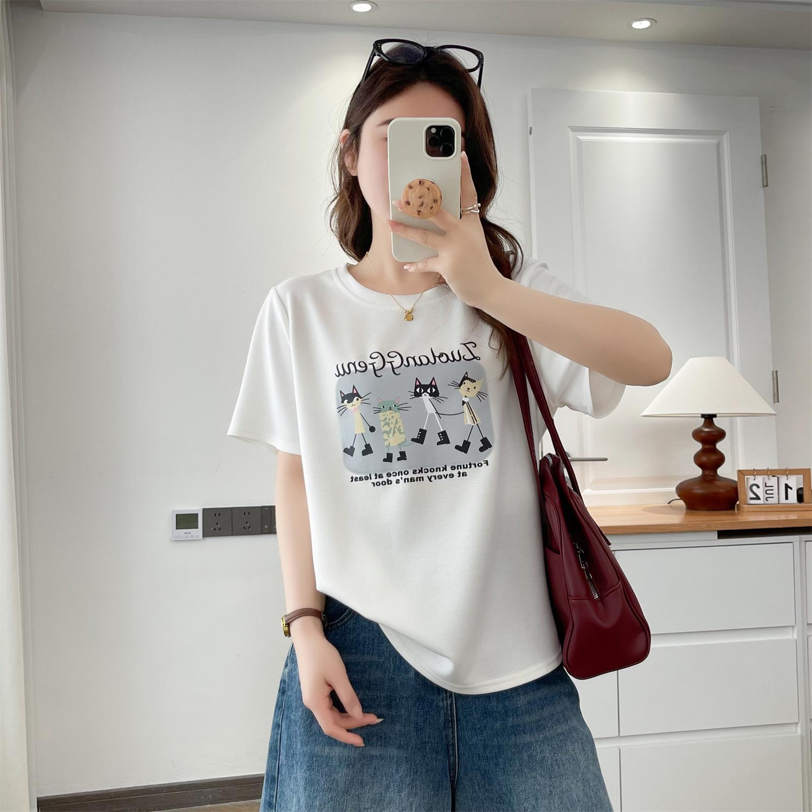 

Plus Size Cartoon Print Women s Short Sleeve T-shirt, Round Neck, Air Cotton, Summer Slimming, Casual Top 2026. 4XL белый