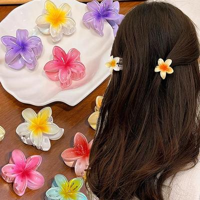 Fermaglio per capelli a fiore hawaiano Ragazze Colorato Forma di fiore d'uovo Artigli per capelli Acrilico Fermagli per capelli a coda di cavallo Accessori per capelli per feste di matrimonio