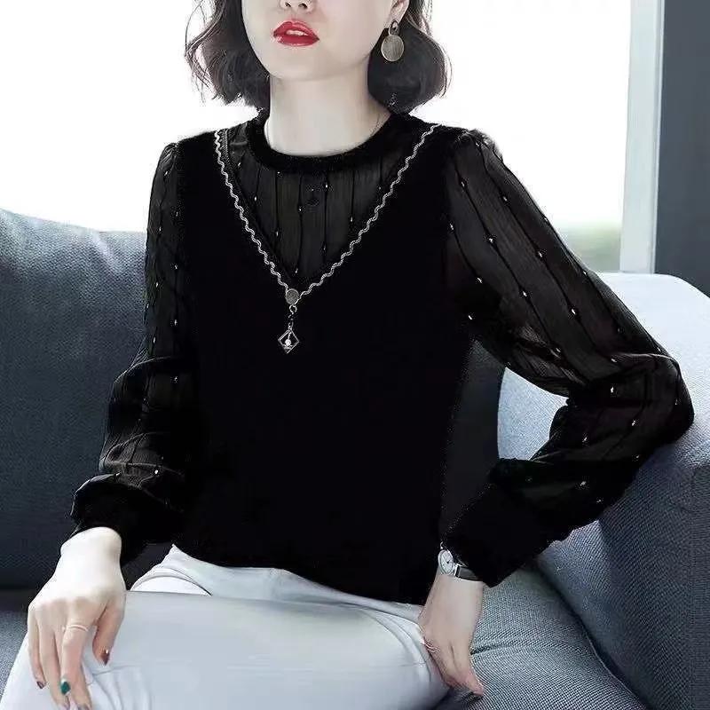 Women's Autumn Plus Loose Long Sleeved Top with Elegant and Beautiful Temperament