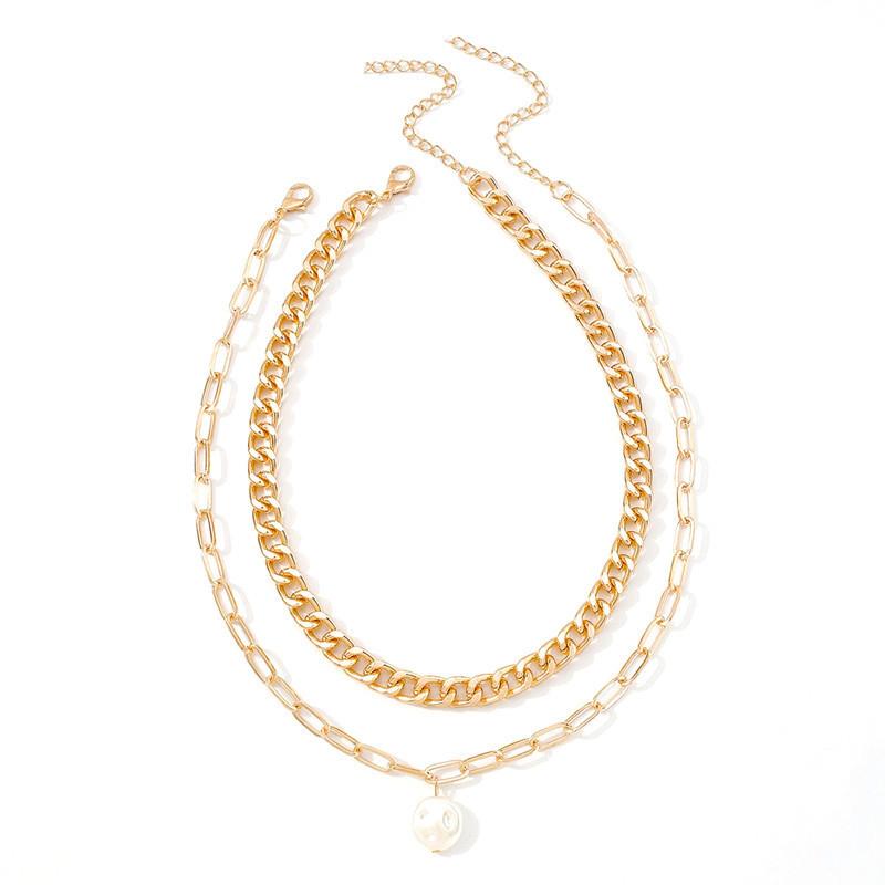 Fashion Metal Punk Style Jewelry Women, Geometric Personality Irregular Pearl Pendant Necklace