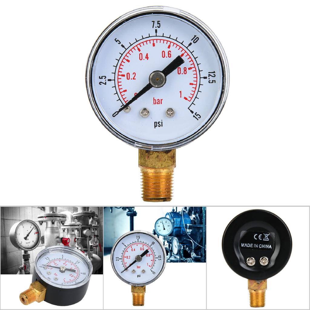 Mechanical Pressure Gauge 1Celsius8inch BSPT Bottom Connection for Oil Water (0-15psi 0-1bar)