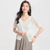 Thin Knit Short Sleeved Women's T-shirt with High-end Feel, Summer Ice Silk Women's Knitted Sweater with Cardigan and Shawl Cover