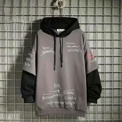 Autumn and Winter Retro Tide Brand Trend Fake Two-piece Fleece Sweater Men's Ins Color Matching Korean Version Loose Hoodie