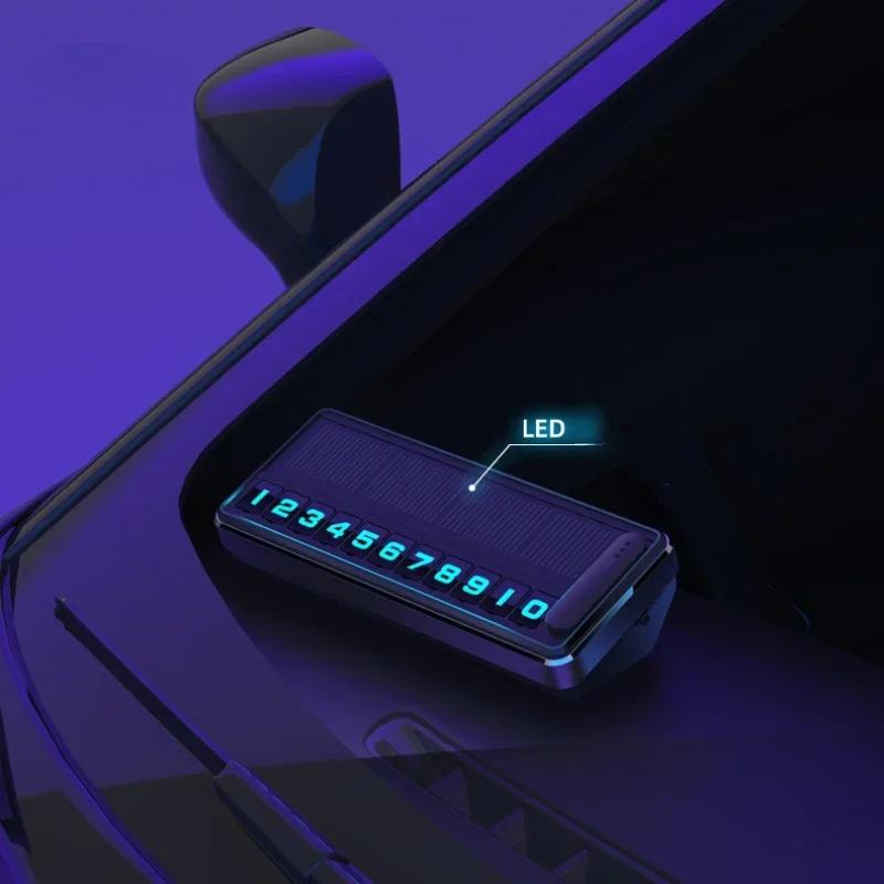 Solar Car Phone Number Plate Led Lighting Temporary Parking Card Hidden Plates Car Park Stop Multiple Number Parking Gadgets