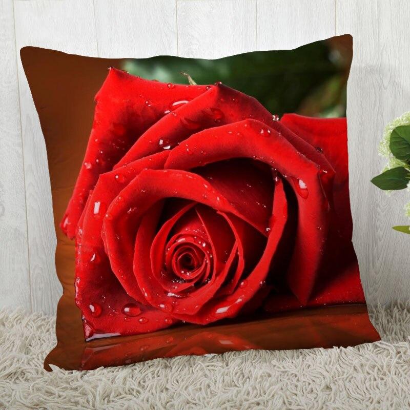 Red Rose Flower Print Pillowcase Sofa Office Decoration Home