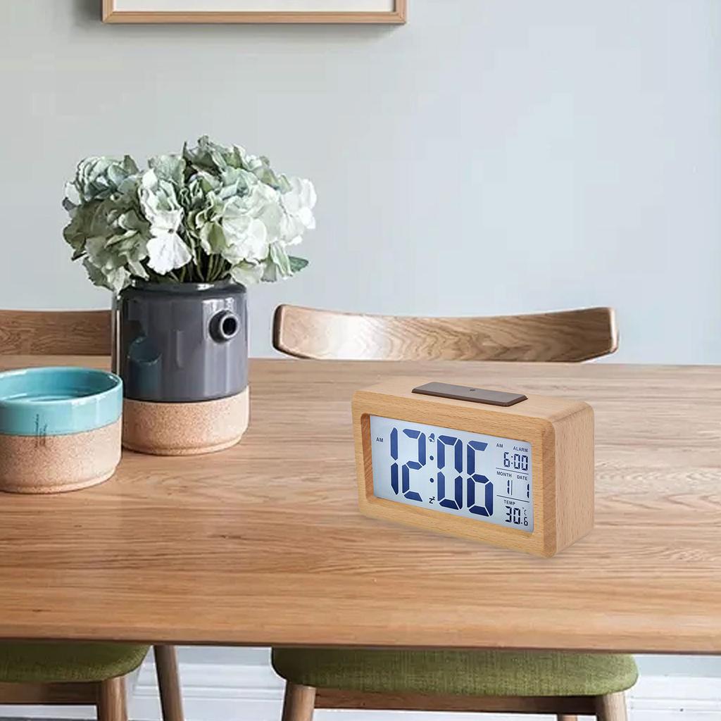 Natural Wood Grain Light-Sensitive Clock Digital Alarm Clock Dimmable Backlight Large Screen Minimalist Design