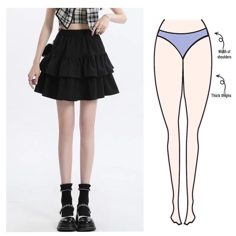 Black High Waist A-line Puffy Skirt for Women, Summer 2026 Trendy Short Umbrella Cake Skirt