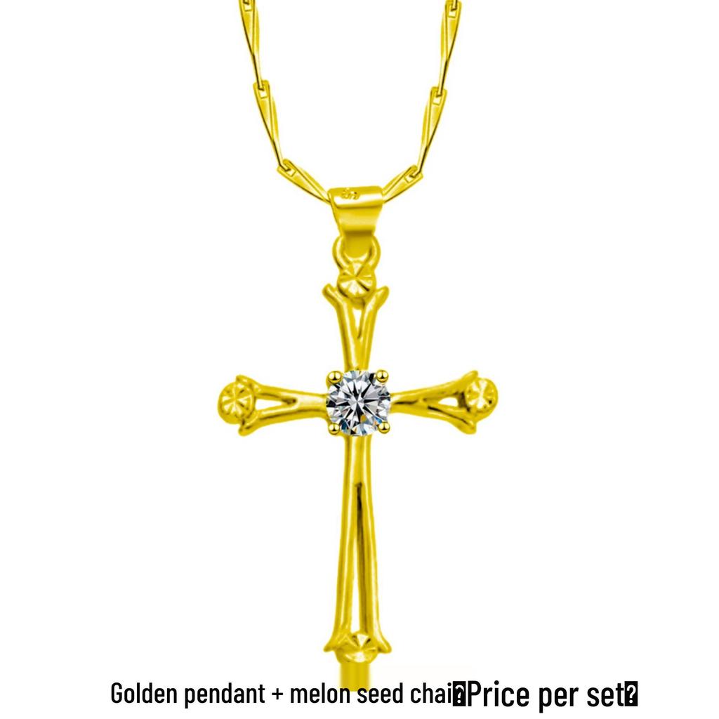 Yihua White Gold Plated Geometric Cross Pendant Necklace for Women