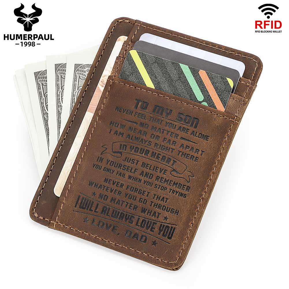 Humerpaul Piele naturala Pachet card de credit, cadou pentru fiu, ambalaj cutie cadou