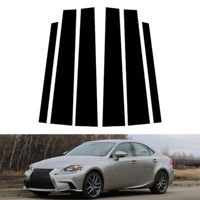 6Pcs Glossy Black Mirror Effect Window Door Column BC Pillars Post PC Cover TrimFit For Lexus IS 2014-2023