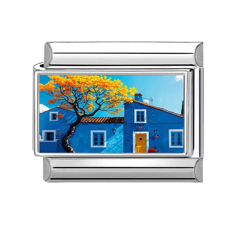 Y2K Spring Summer Scenery Series Beach Forest Lake Italian Charm Links 9mm Bracelets Bangle Stainless Steel DIY Making Jewelry