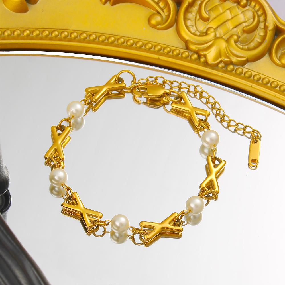High-End Fashion Natural Shell & Pearl Patchwork Necklace Bracelet with Stainless Steel Clavicle Chain