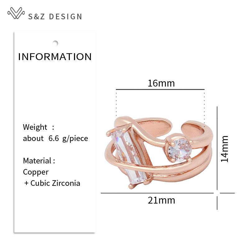 Fashion Elegant Rectangle Cubic Zirconia Rings For Men Women Party Trendy Rose Gold Color Jewelry Gift