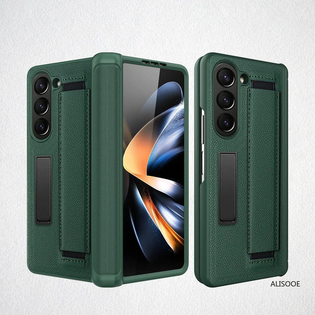Z Fold 7 6 5 4 Hinge Case for Samsung Galaxy Z Fold 7 6 5 4 Case Wristband Front Glass Wrist Strap Stand Protect Cover Funda
