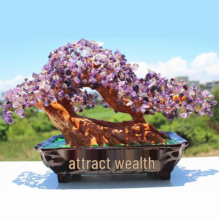 Amethyst Money Tree Ornament: Purple Wealth-Attracting Home Decor Gift