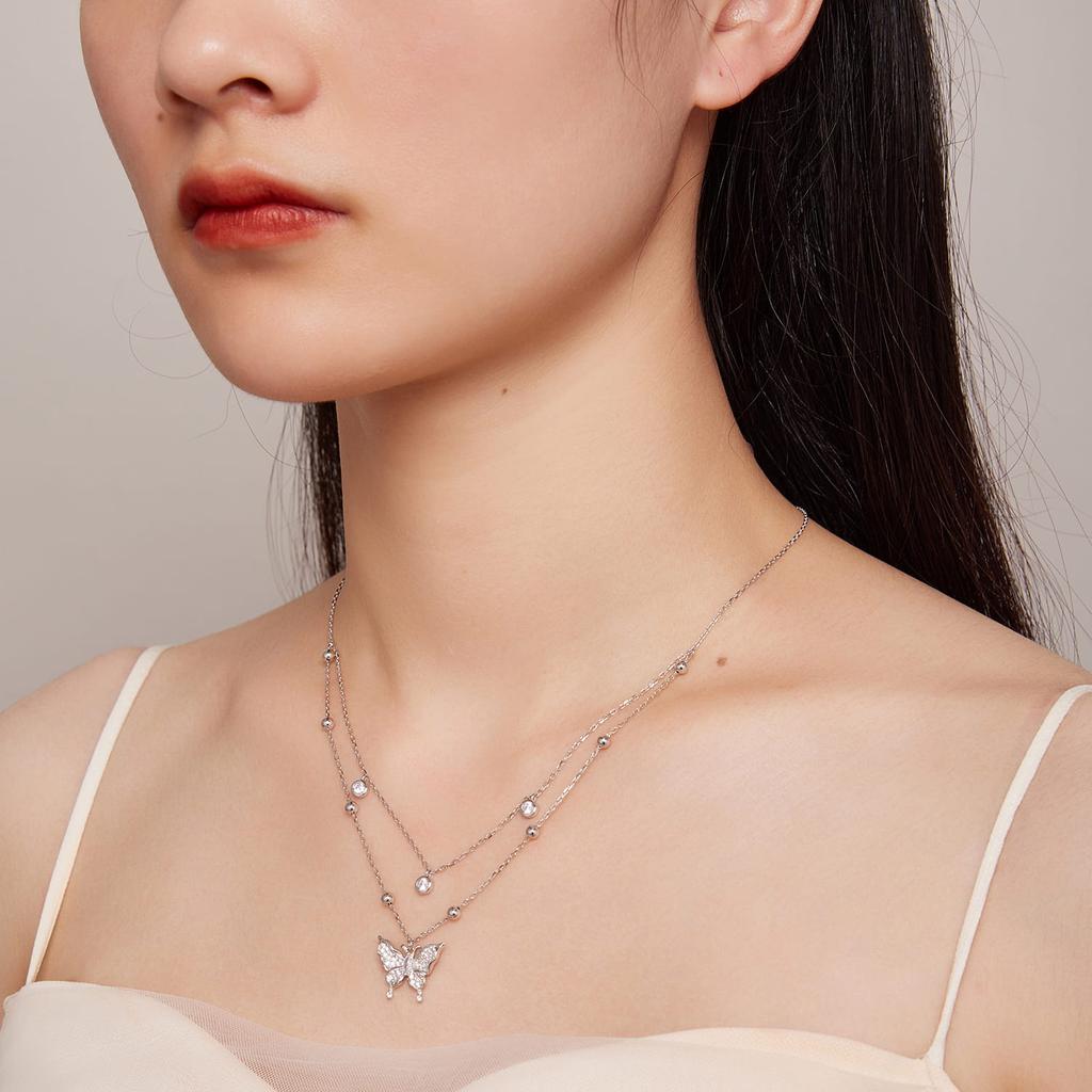 Silver Butterfly Necklace with Crystals, Adjustable Length